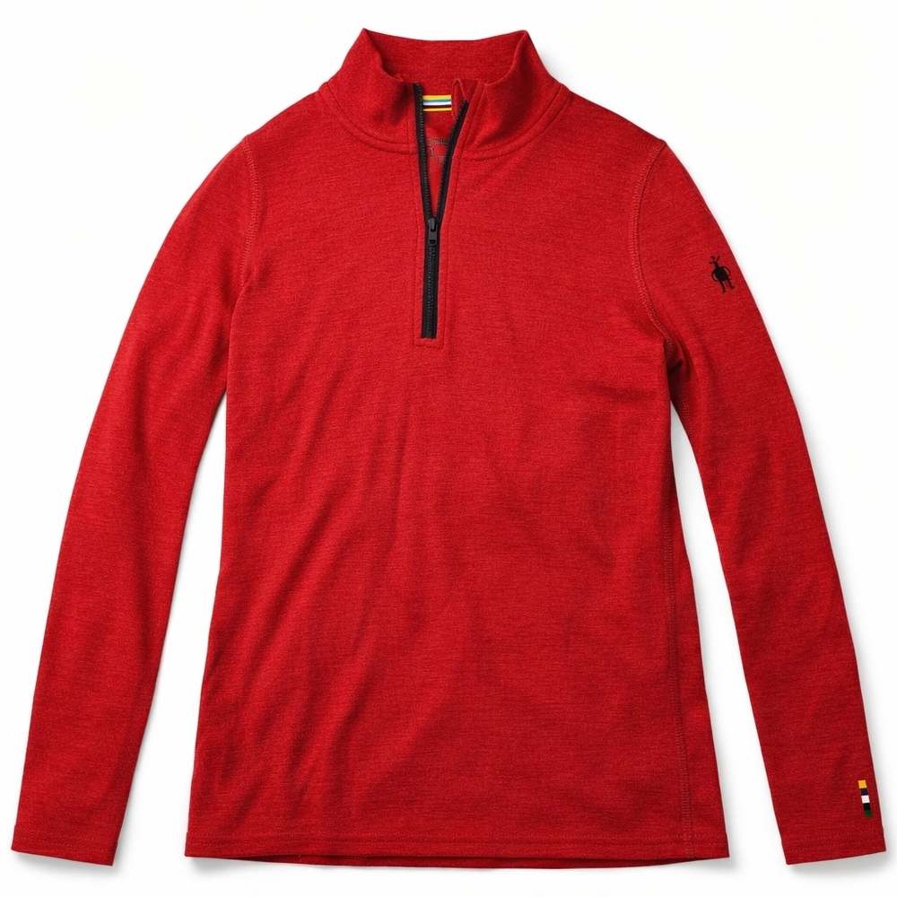 Smartwool Kids Merino Wool Base Layer Quarter Zip Red Size M (Fits Kids 7–10)